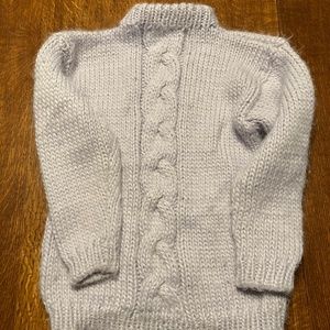 Hand Knit Girls Lilac Cable Sweater, Size 6x